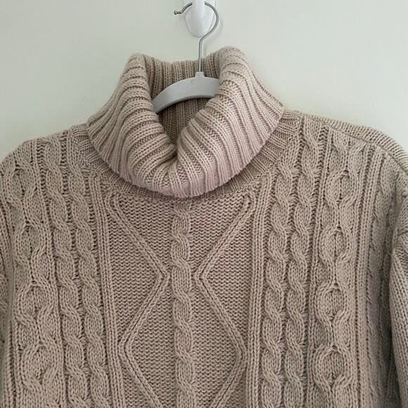 Chunky Knit Cable Sweater Turtleneck Light Tan Free Assembly Womens Size Large - Picture 7 of 7